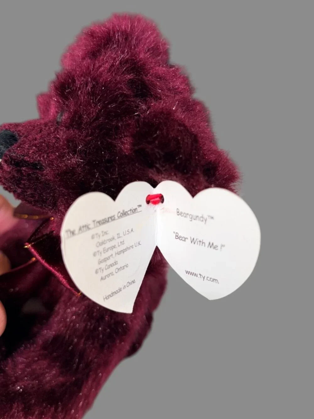 TY Attic Treasures Beargundy Burgundy Teddy Bear Plush Vintage 1993 With Tags